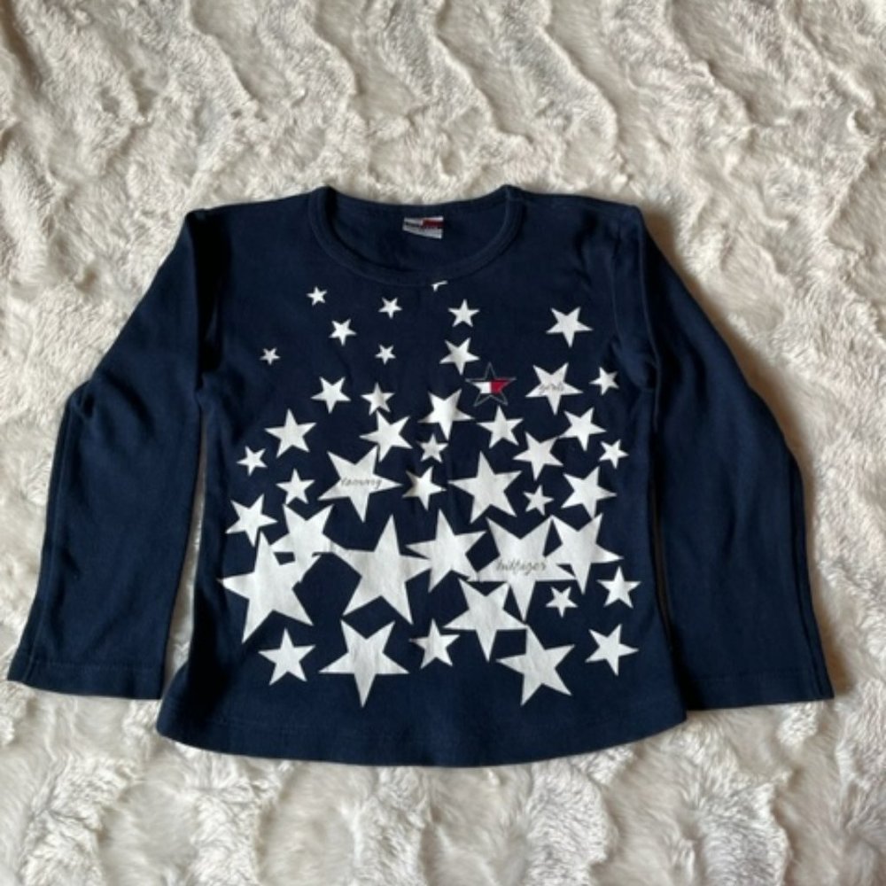 Tommy Hilfiger Girls 4T Navy Star Long Sleeve Shirt Vintage 2004 Made Canada